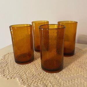 | Set of 4 | Vintage Hand Blown Controlled Bubble Glass Drinking Glasses